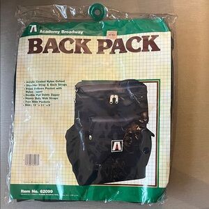 New! Vintage VTG Academy Broadway black Backpack 80s Outdoor Work Hike School